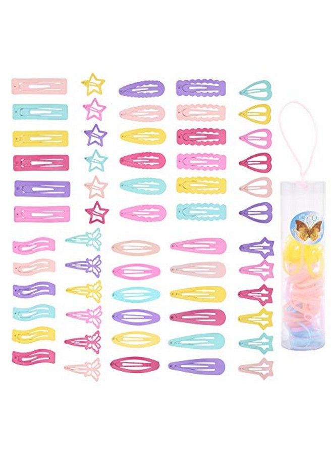 Apol 60 Pcs Nonslip Snap Hair Clips With 60 Pcs Elastic Hair Bands Candy Color Metal Barrettes Star Butterfly Heart Hairpin For Kids Girls And Women Hair Accessories - Image 2