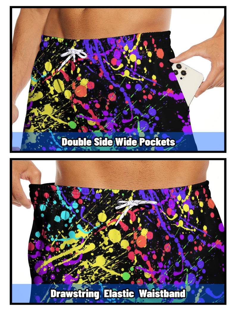Socira Neon Men's Swim Trunks with Compression Liner Mens 2 in 1 Swimming Trunks Men Bathing Suits Neon Swimsuit 80s Swimwear 7" - Image 5