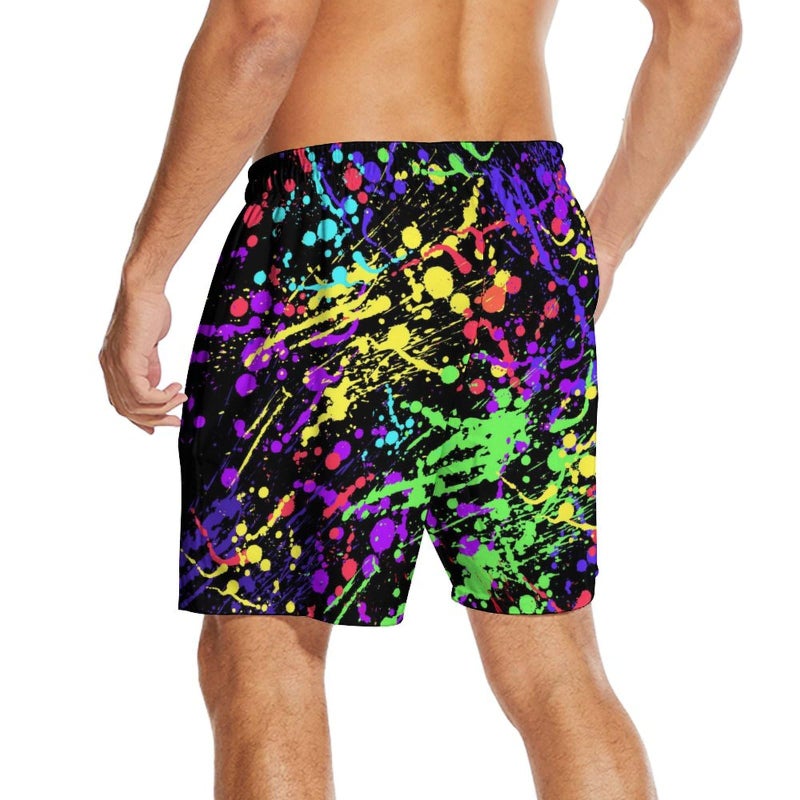 Socira Neon Men's Swim Trunks with Compression Liner Mens 2 in 1 Swimming Trunks Men Bathing Suits Neon Swimsuit 80s Swimwear 7" - Image 3