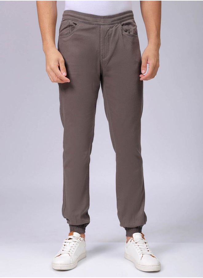 The Indian Garage Co Men Slim Fit Solid Mid-Rise Elasticated Linen Jogger Trouser  - Image 1