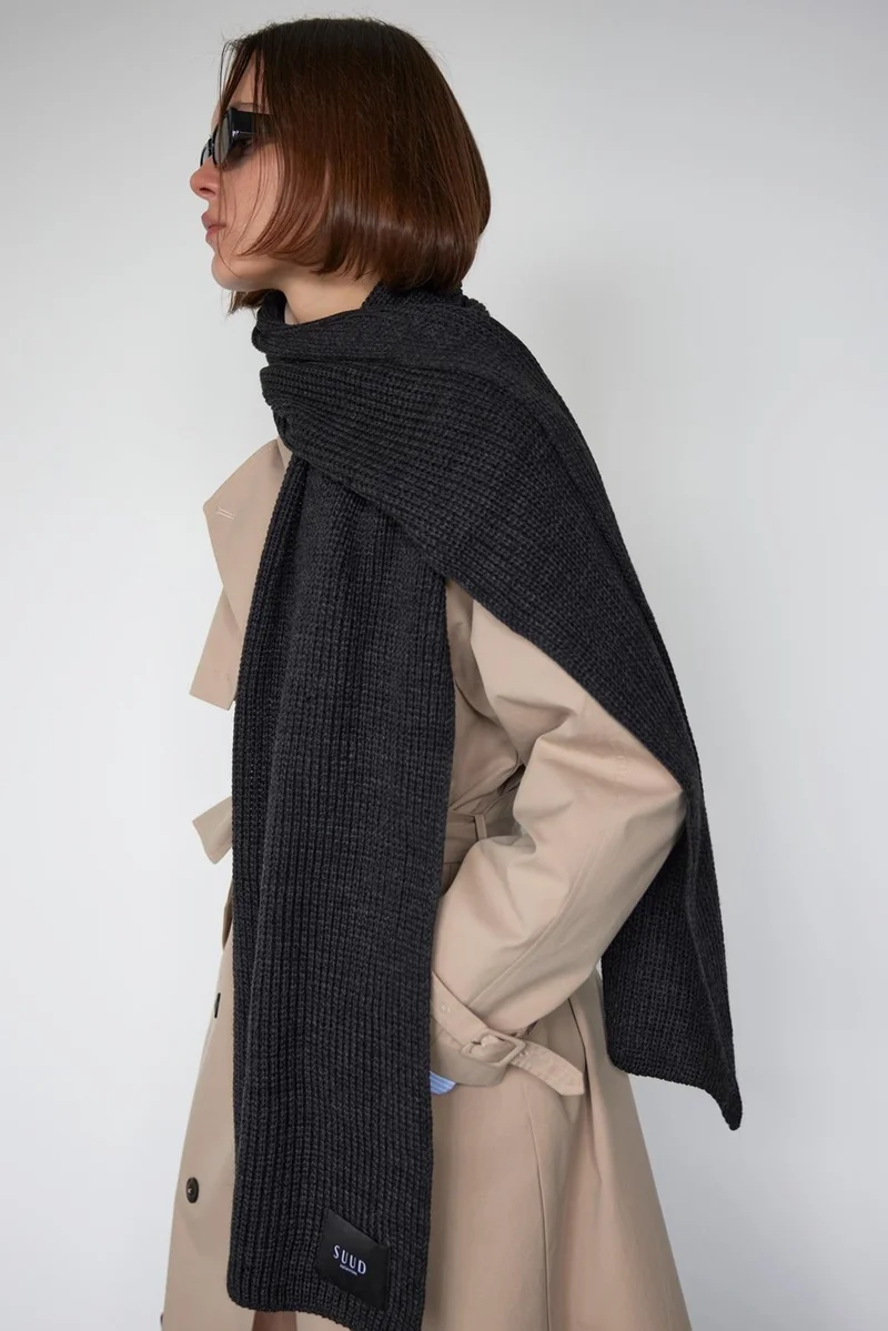 Suud Collection Saud Collection Smoke Plain Knitted Knitwear Scarf