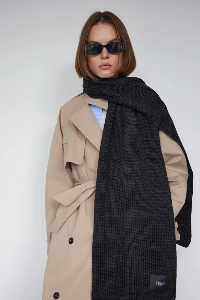 Suud Collection Saud Collection Smoke Plain Knitted Knitwear Scarf