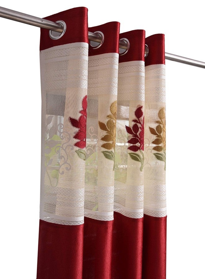 LaVichitra 2 Piece Premium Window Curtain with Floral Net - 6ft, Maroon - Image 4