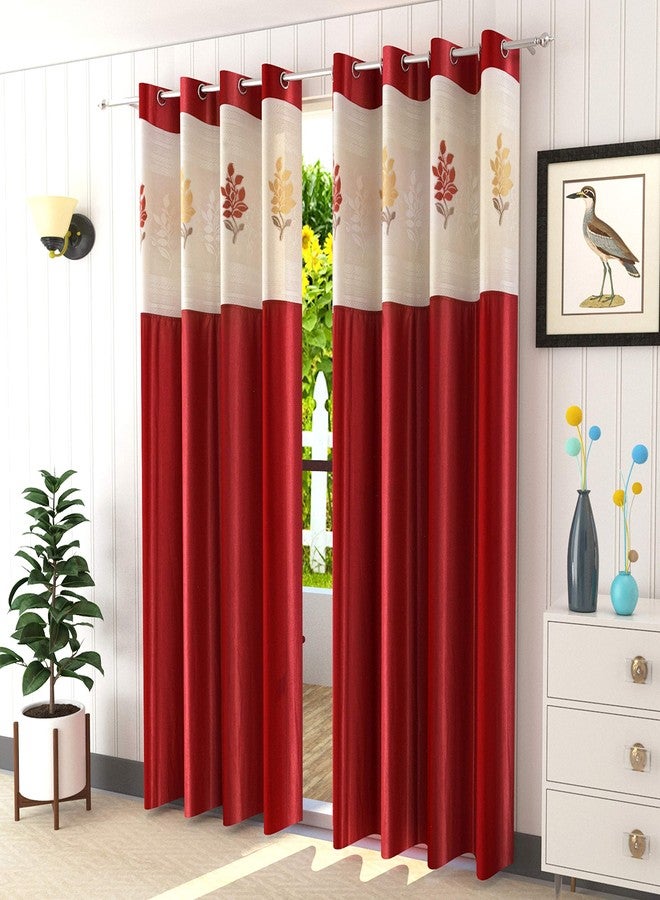LaVichitra 2 Piece Premium Window Curtain with Floral Net - 6ft, Maroon - Image 1