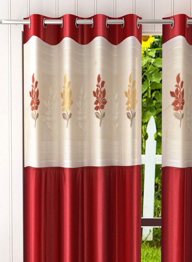 LaVichitra 2 Piece Premium Window Curtain with Floral Net - 6ft, Maroon - Image 2