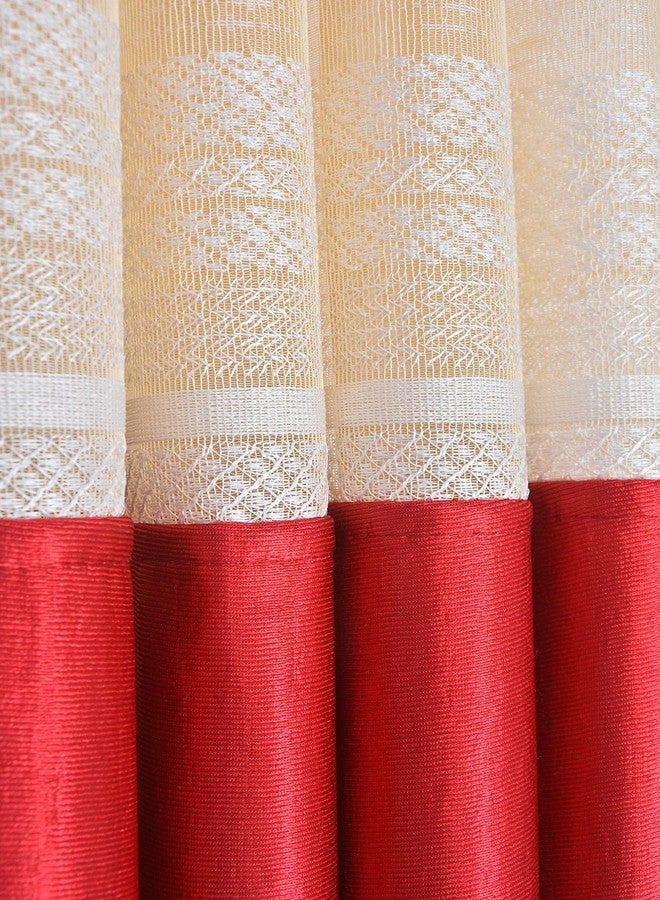LaVichitra 2 Piece Premium Window Curtain with Floral Net - 6ft, Maroon - Image 3