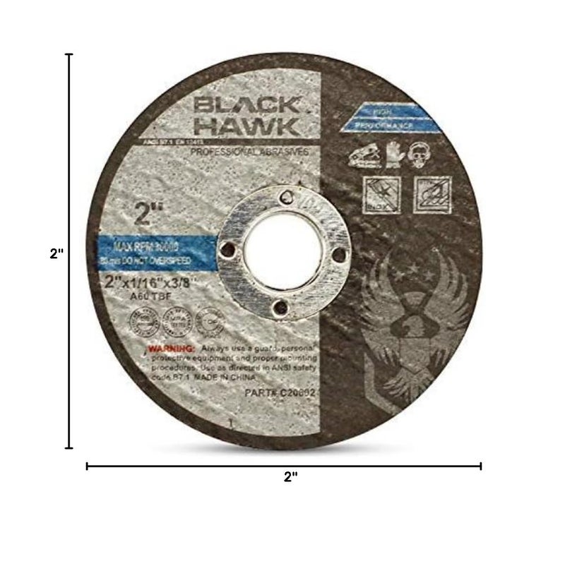 Metal Cut Off Wheels for Die Grinders or Mini Benchtop Chop Saws, 2" x 1/16" x 3/8" - 10 Pack