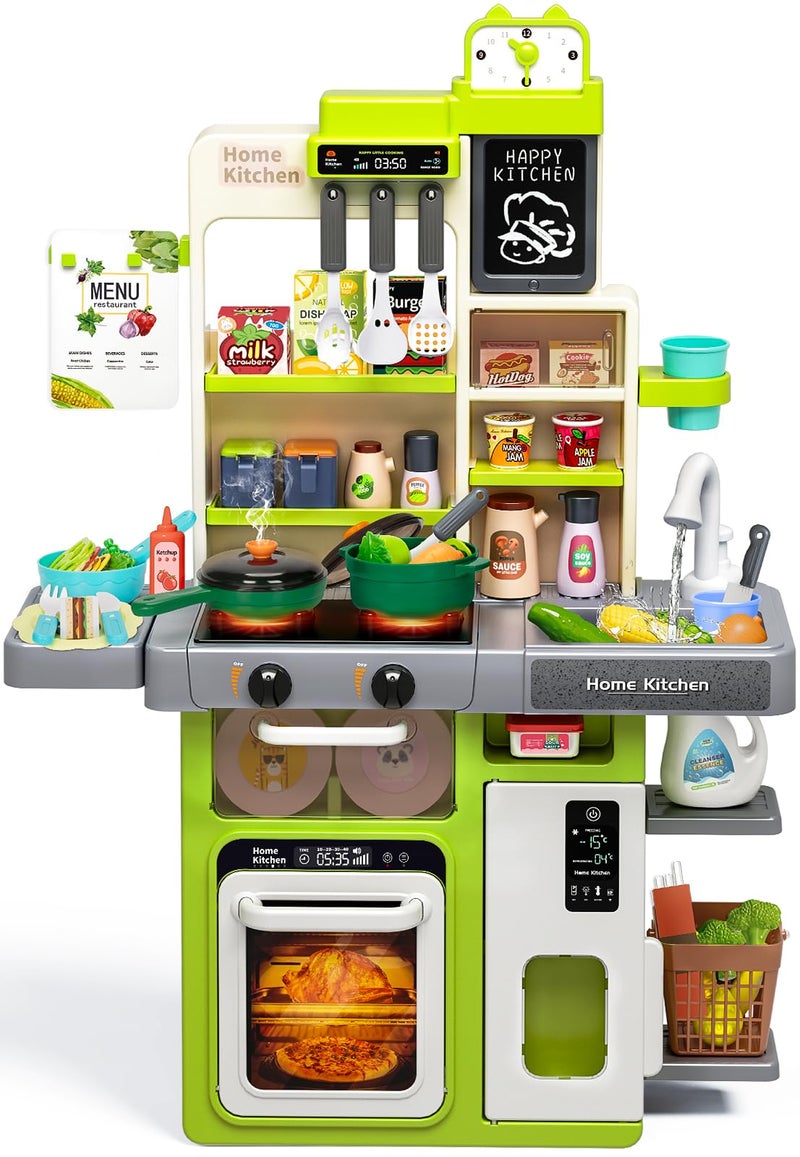 TooyBing Kids Play Kitchen Set Toddler Kitchen Playset with Sound Light Cooking Stove with Steam Play Sink Play Food Toy and Kitchen Accessories Kitchen Toy for Kids Girls Boys 315 22 86in - Image 3