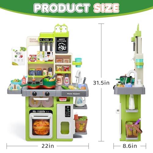 TooyBing Kids Play Kitchen Set Toddler Kitchen Playset with Sound Light Cooking Stove with Steam Play Sink Play Food Toy and Kitchen Accessories Kitchen Toy for Kids Girls Boys 315 22 86in - Image 5
