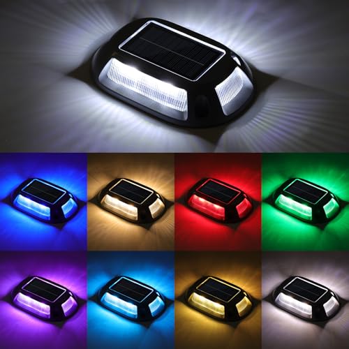VOLISUN Solar Driveway Lights Dock Deck Lights 4 Pack,9 Colors in 1 Led IP67 Waterproof Outdoor Warning Step Lights for Driveway Sidewalk Pathway RGB - Image 1