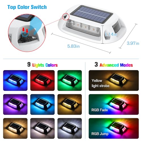 VOLISUN Solar Driveway Lights Dock Deck Lights 4 Pack,9 Colors in 1 Led IP67 Waterproof Outdoor Warning Step Lights for Driveway Sidewalk Pathway RGB - Image 3