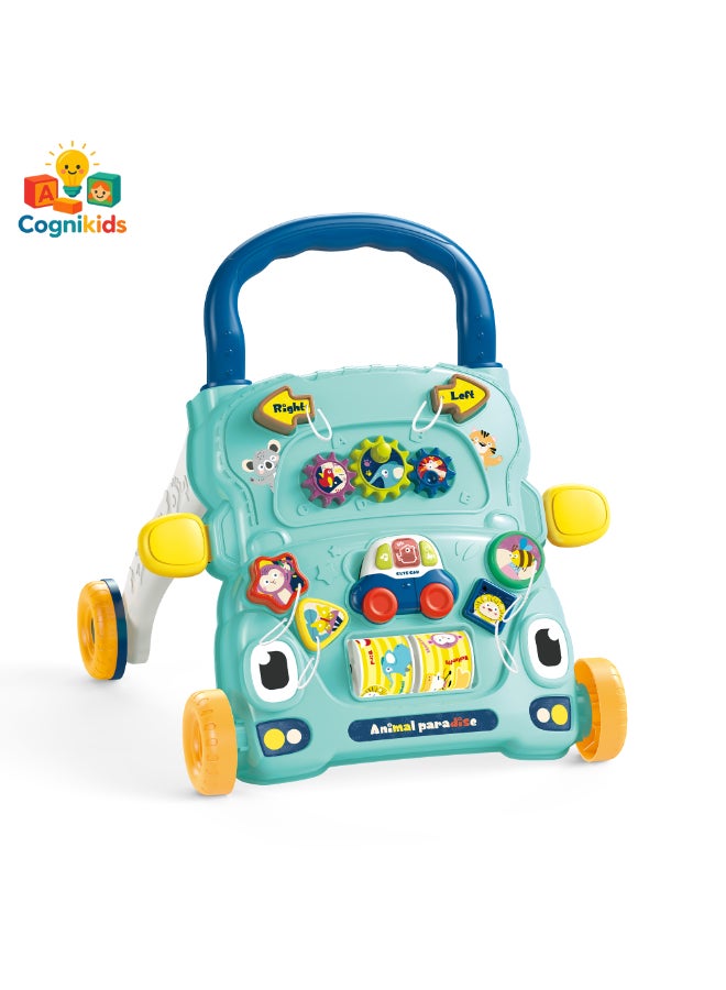 COGNIKIDS عربة أطفال مع لوحة نشاط - عربة تعليمية للجلوس والوقوف للأطفال من 9 أشهر وما فوق | موسيقى، تروس، أضواء ولعبة سيارة قابلة للفك | عربة دفع للأطفال من مونتيسوري للخطوات الأولى - Image 2