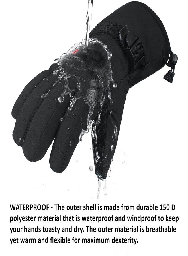 Alpine Swiss Mens Waterproof Gauntlet Snow Ski Gloves Winter Sport Snowboarding Windproof Warm 3M Thinsulate BLK MED - Image 2
