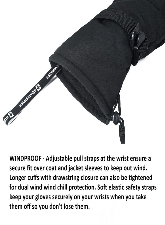 Alpine Swiss Mens Waterproof Gauntlet Snow Ski Gloves Winter Sport Snowboarding Windproof Warm 3M Thinsulate BLK MED - Image 4