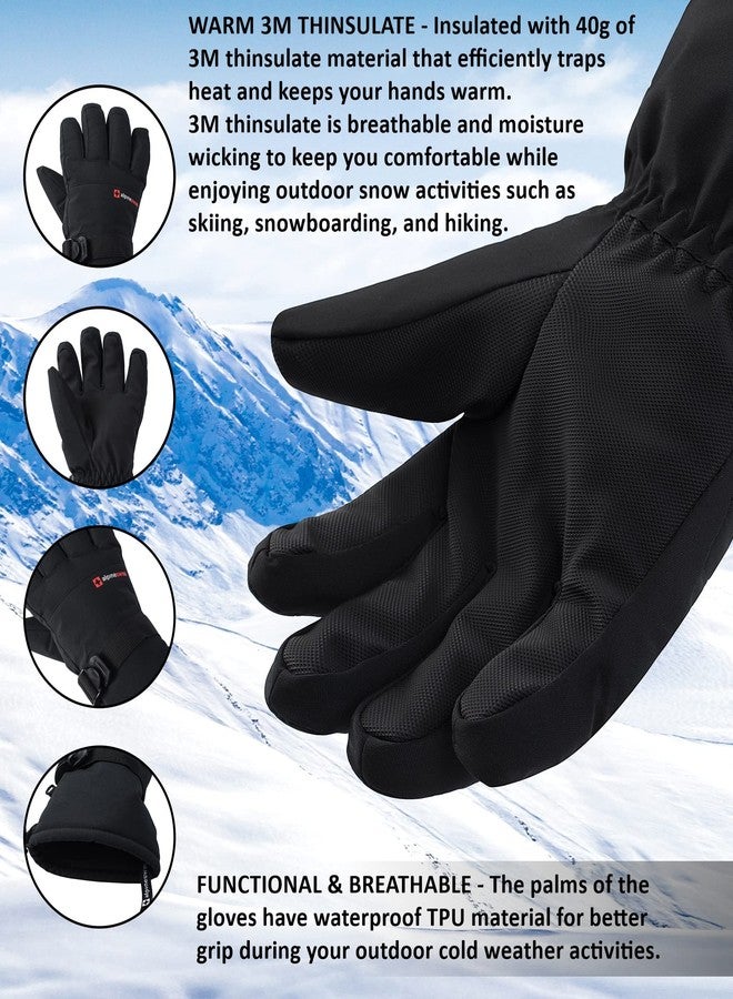 Alpine Swiss Mens Waterproof Gauntlet Snow Ski Gloves Winter Sport Snowboarding Windproof Warm 3M Thinsulate BLK MED - Image 3