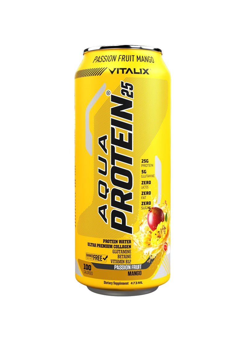 Vitalix Aqua Protein 25 Passion Fruit Mango Protein Water With 25g Protein Collagen, Glutamine 473 Ml Pack of 12 - Image 2