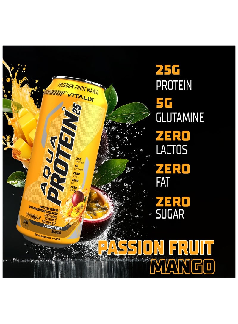 Vitalix Aqua Protein 25 Passion Fruit Mango Protein Water With 25g Protein Collagen, Glutamine 473 Ml Pack of 12 - Image 4