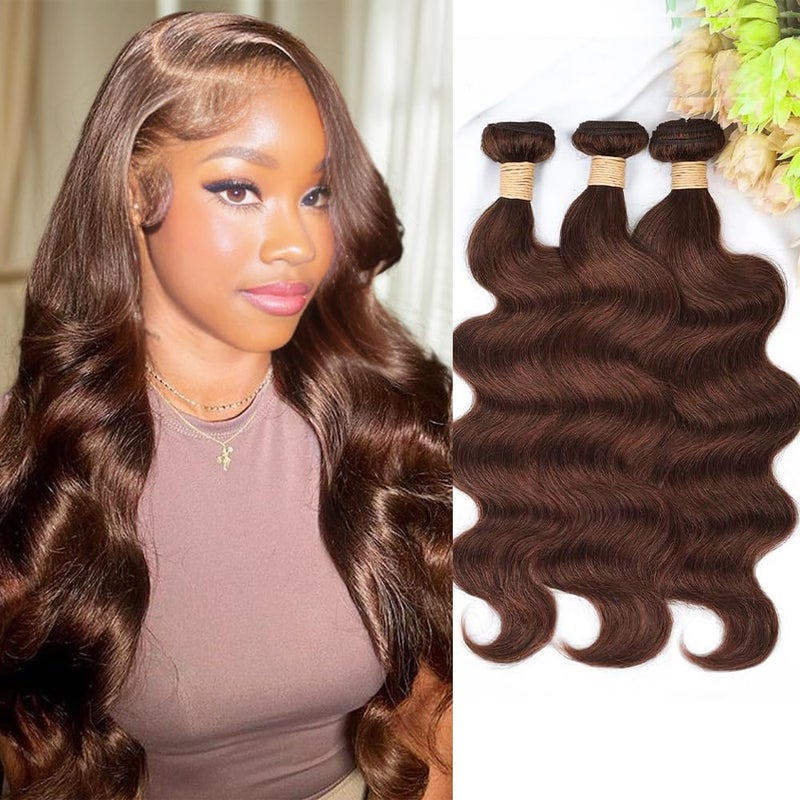 ALLRUN Brown Body Wave Bundles Human Hair 16 18 20 Inch Light Brown Hair Bundles Body Wave 12A 100 Unprocessed Brazilian Virgin Hair Chocolate Color Human Hair Extension Color 4