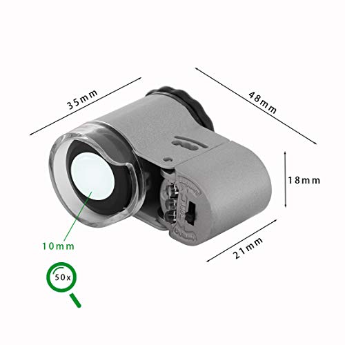 ITODA 50X Pocket Magnifier Mini Jewelry Coins Stamps Eye Loupe Magnifying with 2 LED Illumination 1 Light Adjustable Focus Lens with Storage Bag - Image 2