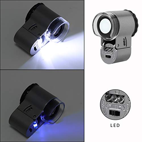 ITODA 50X Pocket Magnifier Mini Jewelry Coins Stamps Eye Loupe Magnifying with 2 LED Illumination 1 Light Adjustable Focus Lens with Storage Bag - Image 5