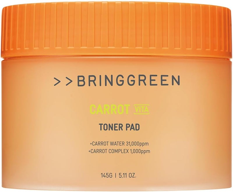 BRING GREEN Carrot Toner Pad  Contains Vitamin and Retinol to Even Out Skin Tone Reduce Dark Spots for Daily Skincare 60 Count