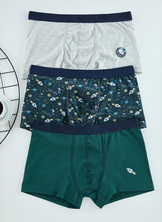 Multi-Colored 3-Pack Patterned/Plain Cotton Boxers