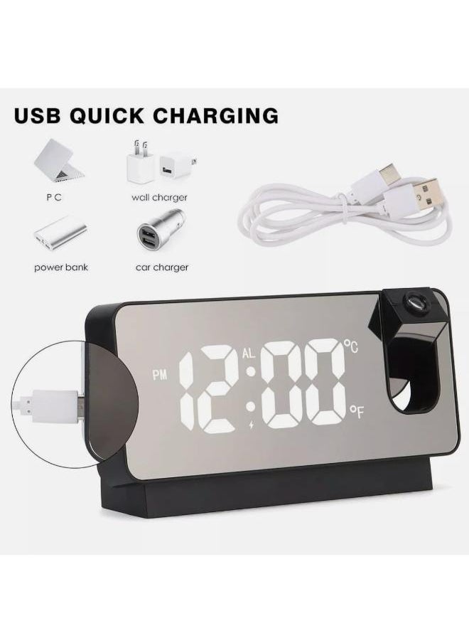 ماركة غير محددة ساعة منبه رقمية LED قابلة للدوران 180 درجة مع شاشة عرض مرآة LED مقاس 7.2 بوصة، ساعة منبه قابلة للتعتيم مع منفذ شحن USB للغفوة لغرفة النوم والمكتب المنزلي  - Image 5