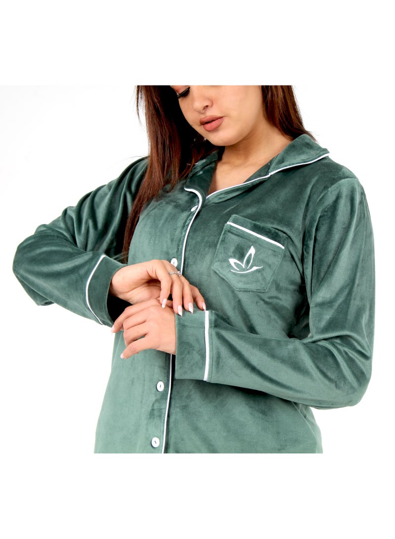 بيجامه حريمي زيتي شتوي كلاسيك راحة لا مثيل لها - سترغبين في ارتدائه طوال اليوم - Image 3