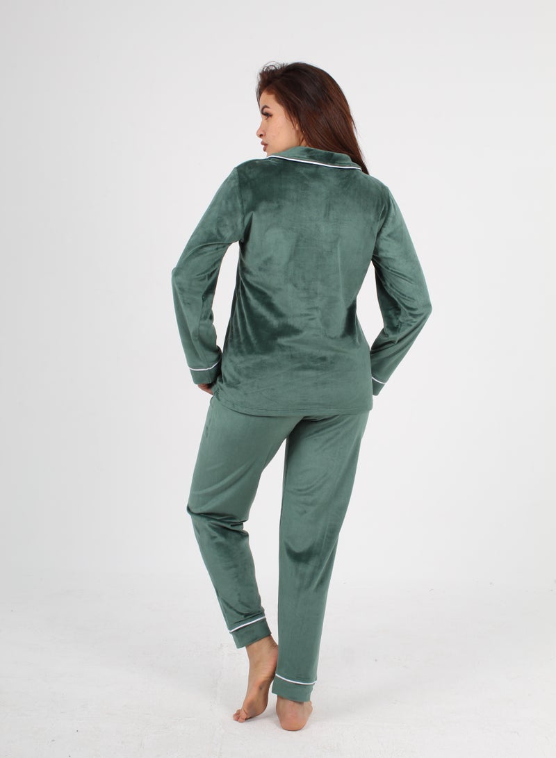 بيجامه حريمي زيتي شتوي كلاسيك راحة لا مثيل لها - سترغبين في ارتدائه طوال اليوم - Image 5