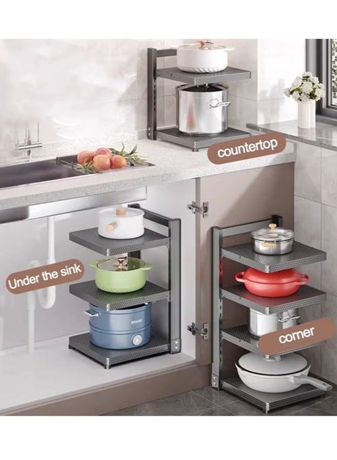 BLOOMING TIME Multi-Layer Cookware Storage Rack, Layered Stackable Storage, Height-Adjustable, Honeycomb Shelf with Anti-Slip Design, Easy to Clean - Image 1