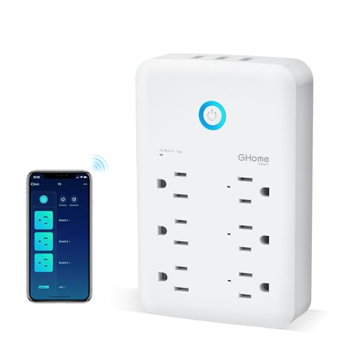 GHome Smart Plug Outlet Extender, USB Wall Charger with 3 Individual Smart Outlets and 3 Smart USB Ports, Works with Alexa Google Home, Surge Protector Plug Extender for APP Control,15A/1800W - Image 1