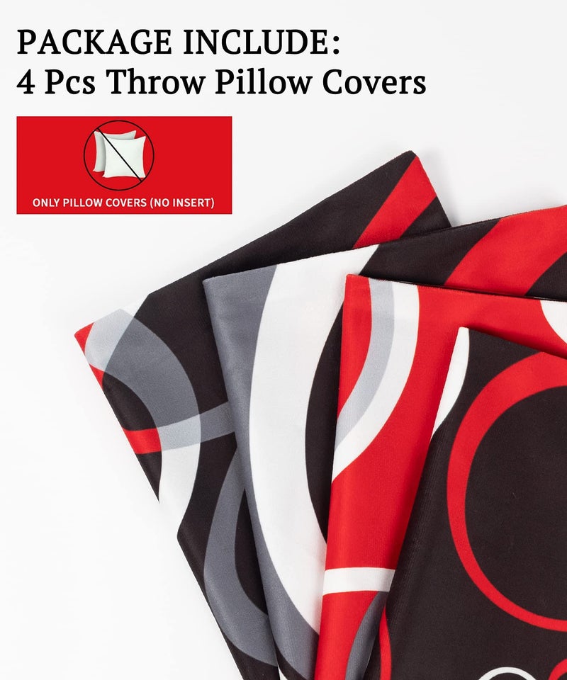 D DIFARIC RED and Black Throw Covers تبلغ 18 × 18 بوصة مجموعة من 4 ديكور تزيين تغطية وسادة تجريدية ملخصات وسادة هندسية حديثة لأريكة أريكة سرير الأريكة - Image 5