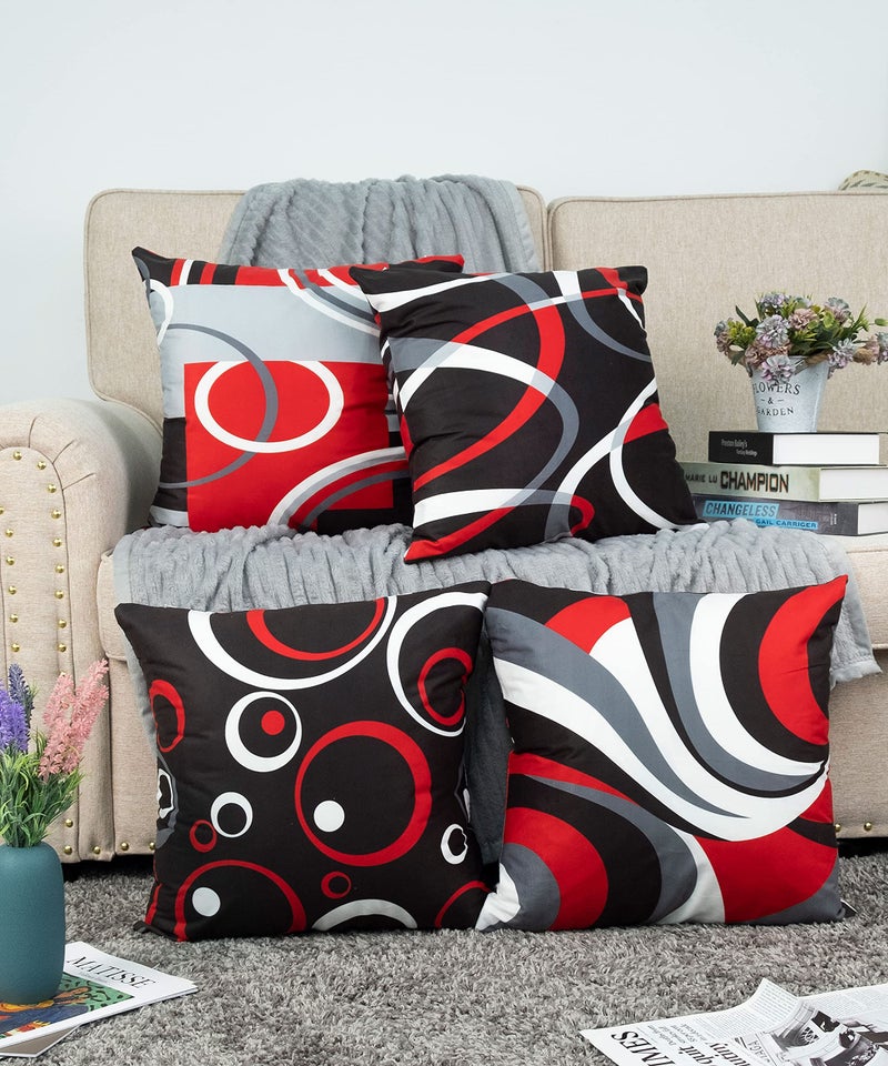 D DIFARIC RED and Black Throw Covers تبلغ 18 × 18 بوصة مجموعة من 4 ديكور تزيين تغطية وسادة تجريدية ملخصات وسادة هندسية حديثة لأريكة أريكة سرير الأريكة - Image 2