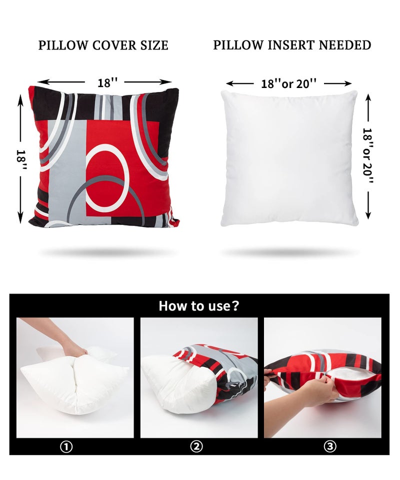 D DIFARIC RED and Black Throw Covers تبلغ 18 × 18 بوصة مجموعة من 4 ديكور تزيين تغطية وسادة تجريدية ملخصات وسادة هندسية حديثة لأريكة أريكة سرير الأريكة - Image 4