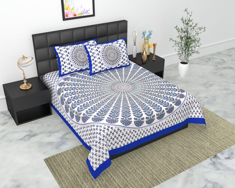 EarlyMart 100% Cotton Double Bedsheet for Double Bed King Size Traditional Jaipuri Bedsheet with 2 Pillow Covers - Multi049 - Image 4