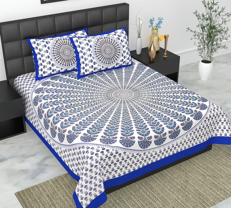 EarlyMart 100% Cotton Double Bedsheet for Double Bed King Size Traditional Jaipuri Bedsheet with 2 Pillow Covers - Multi049 - Image 1