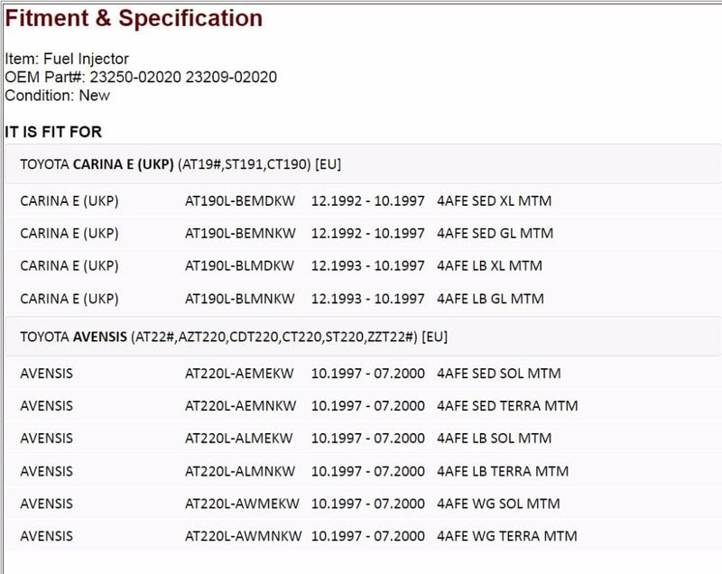 DEMULAX Fuel Injector Set for Carina and Avensis - Image 3