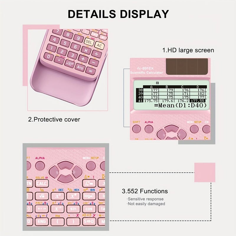 Pink Scientific Calculator 552 Function Math Exam Tool Natural Display For High School University Office Teachers Economical Packaging High End Appearance FX 991EX - Image 5