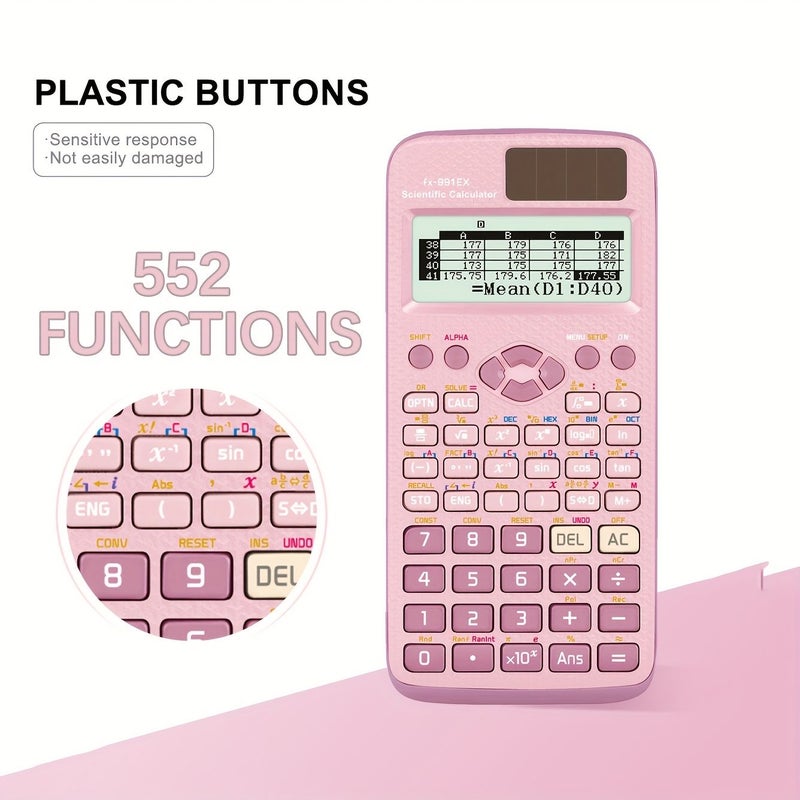 Pink Scientific Calculator 552 Function Math Exam Tool Natural Display For High School University Office Teachers Economical Packaging High End Appearance FX 991EX - Image 1