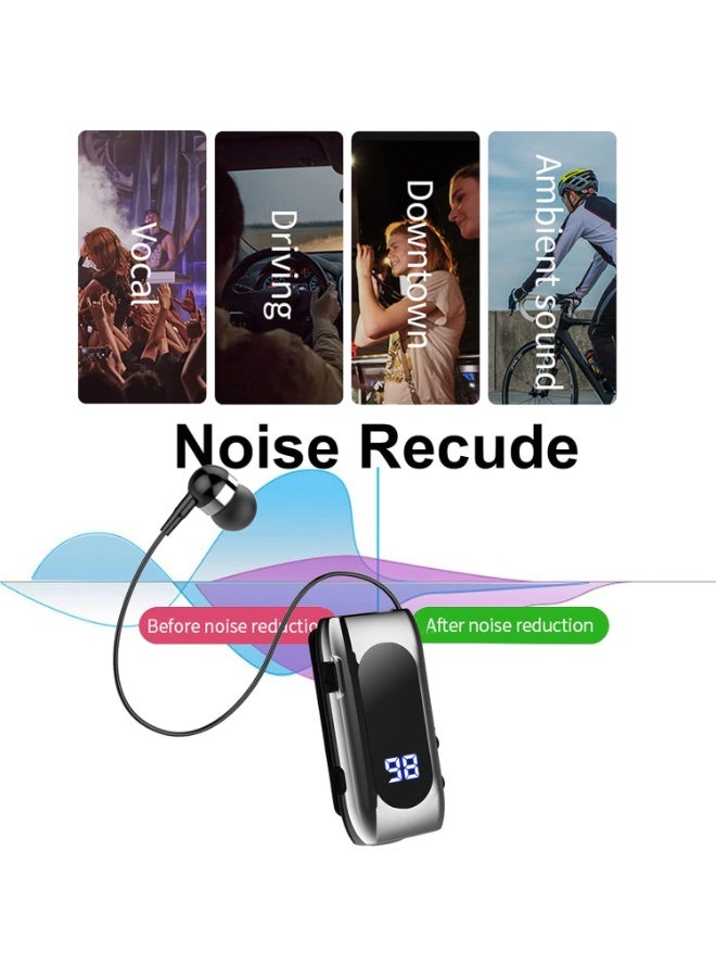 M MIAOYAN Retractable Wireless Headset Headphone Stereo Earphone V5.0 Noise Cancelling Mic Clip on Earpiece Comfortable HandsFree Headset 20Hrs Talking Time Sports Business Trucker Driver Earbud - Image 3