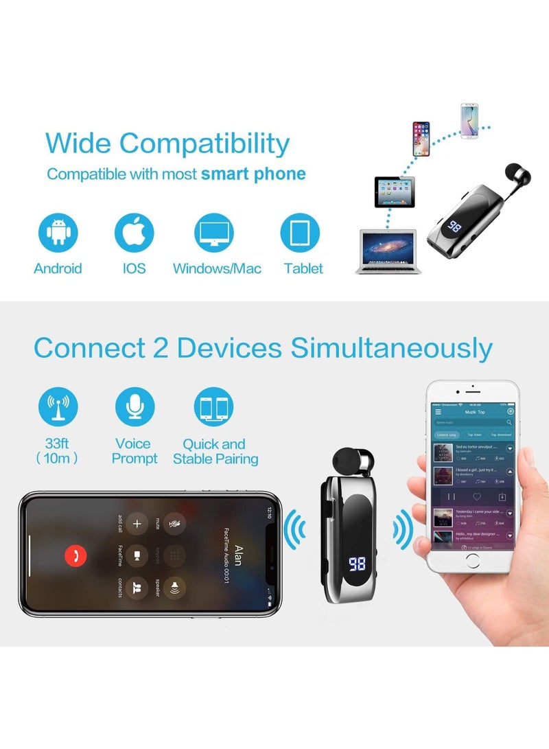 M MIAOYAN Retractable Wireless Headset Headphone Stereo Earphone V5.0 Noise Cancelling Mic Clip on Earpiece Comfortable HandsFree Headset 20Hrs Talking Time Sports Business Trucker Driver Earbud - Image 4