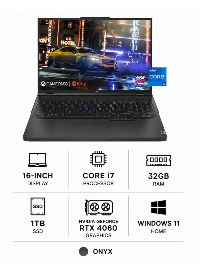 Lenovo Legion Pro 5 Gaming Laptop, 16-Inch Display, Intel Core i7, 32GB RAM, 1TB SSD, NVIDIA GeForce RTX 4060, Windows 11 Home, Onyx Gray English Onyx Grey - Image 1