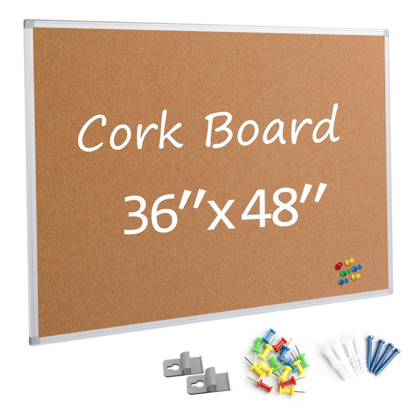 Board2by Bulletin Board 36 x 48, Silver Aluminium Framed 4x3 Large Wall Mounted Cork Office Notice Pin Board - Image 1