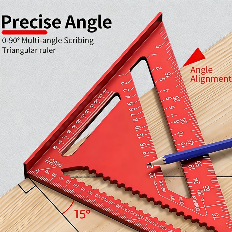 Red 12 Inch 3D Multi Function Aluminum Triangle Ruler for Woodworking - Image 1