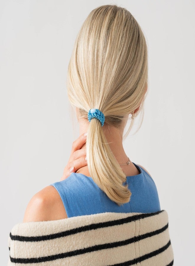 L. Erickson رباط شعر أزرق وأبيض للشعر الكثيف، حوامل ذيل حصان سهلة الاستخدام، 8 قطع، تصميم ساحلي، أربطة سميكة بدون تجاعيد مع تثبيت قوي، تصميم خالي من الضرر، مزيج منعش من البحر | ل. إريكسون - Image 3