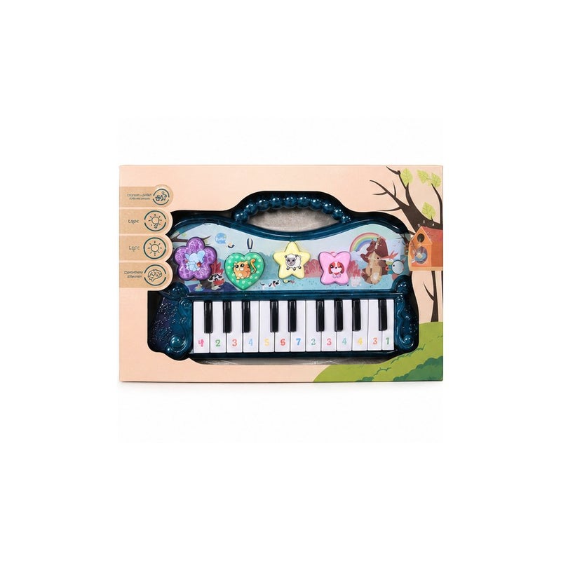 Music & Play | Kids Piano Keyboard Toy with Animal Theme and Carry Handle, Teal - Image 2
