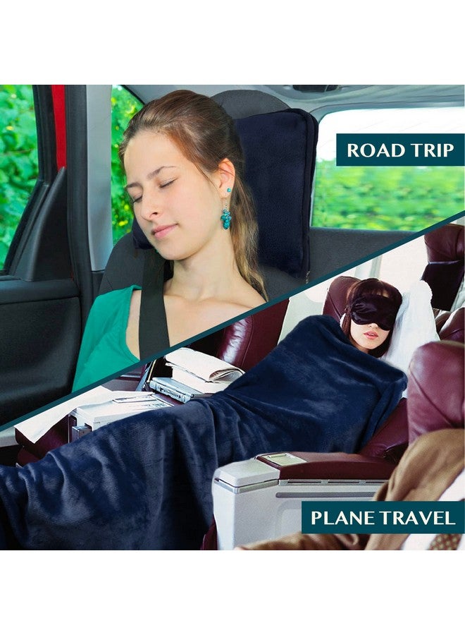 PAVILIA PAVILIA Travel Blanket Pillow, Soft Airplane Blanket 2-IN-1 Combo Set, Plane Blanket Compact Packable, Flight Essentials Car Pillow, Travelers Gifts Accessories Luggage Backpack Strap, 60x43 Navy Blue - Image 5