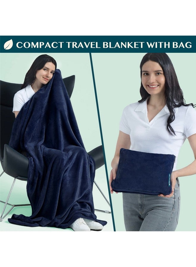 PAVILIA PAVILIA Travel Blanket Pillow, Soft Airplane Blanket 2-IN-1 Combo Set, Plane Blanket Compact Packable, Flight Essentials Car Pillow, Travelers Gifts Accessories Luggage Backpack Strap, 60x43 Navy Blue - Image 2