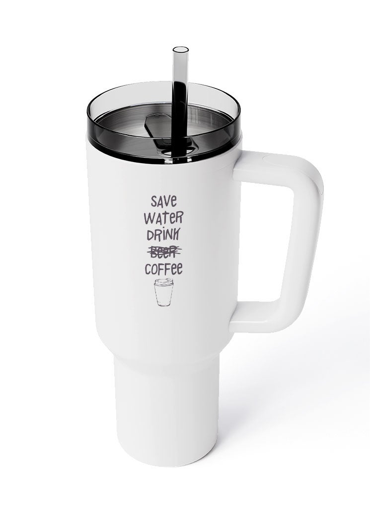 LOUD UNIVERSE Travel Tumbler Save Water Drink Coffee Funny Save The Environments 1200 ml Tumbler with handle, straw and Lid - Image 3