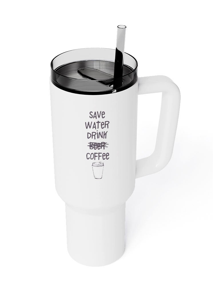 LOUD UNIVERSE Travel Tumbler Save Water Drink Coffee Funny Save The Environments 1200 ml Tumbler with handle, straw and Lid - Image 2